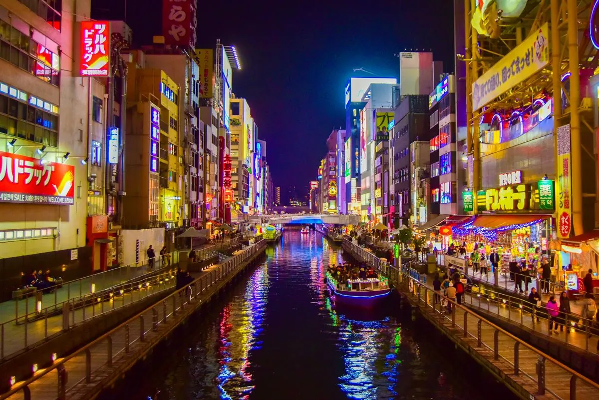 Dotonbori canal lit up at night in Osaka